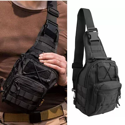 Mens Sling Backpack Molle Tactical Military Outdoor Travel Shoulder Chest Bag UK • £8.58