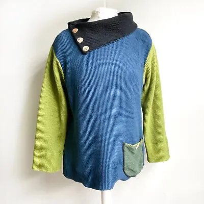 Margaret Winters Waffle Knit Tunic Sz S Cotton Colorblock Pockets F2B Reversible • $9.95