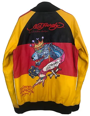 ED HARDY By Christian Audiguer RARE Leather Jacket XL • £200