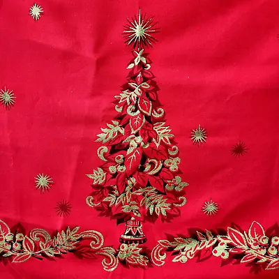 $59.95 • Buy Vtg Christmas Tablecloth Red/Black/Metallic Gold Trees & Garlands 53  X 72 