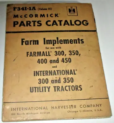 IH McCormick 300 350 400 450 FARM IMPLEMENTS Parts Catalog Fast Hitchmounted & • $44.99