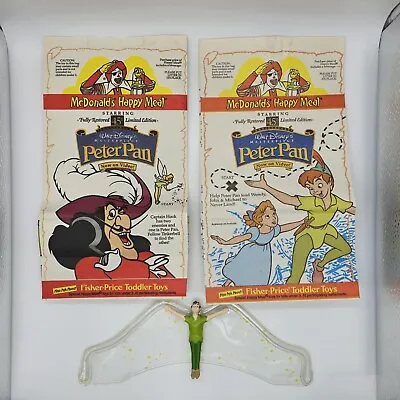 2 - VTG 1998 Mcdonalds Peter Pan Happy Meal Bags & 1 - Peter Pan With Wings Toy • $5.50