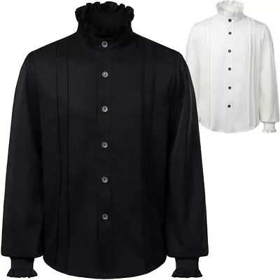 Men Shirt Top Gothic Steampunk Victorian Punk Vintage Retro White Black New • $30.83