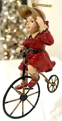 1920’s Little Girl Riding Big Wheel Bicycle Christmas Ornament Metal 5” Tsll • $22.99