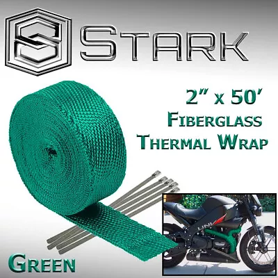 2  X 50FT Exhaust Header Fiberglass Heat Wrap Tape W/ 5 Steel Ties - Green (VW) • $22.99