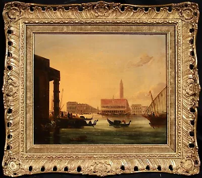 C. 1820 GEORGIAN ENGLISH OLD MASTER OIL ON CANVAS  - SUNSET VIEW OF VENICE • $265.22