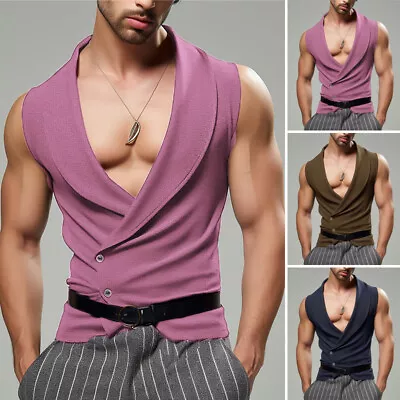 INCERUN Men Deep V-Neck Sleeveless Casual Vest Shirt Clubwear Blouse Tank Tops • $19.94