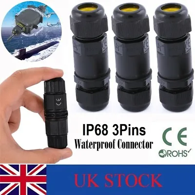 3 Pole Core Joint Outdoor IP68 Waterproof Electrical Cable Wire Connector UK • £19.99