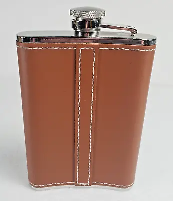 Zano Brown Leather Hip Flask  Stainless Steel 8oz • $12.99