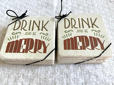 NEW Set 8 Natural Marble Drink Coasters 4  Cork Backing Versatile Drink Be Merry • $29.74