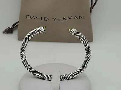 David Yurman Cable Classic 5mm Cuff Bracelet With Peridot And Diamonds Size S • $199