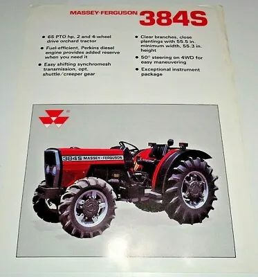 Massey Ferguson MF 384S Tractor Spec Sheet Sales Brochure Literature Ad 8/89 • $14.99