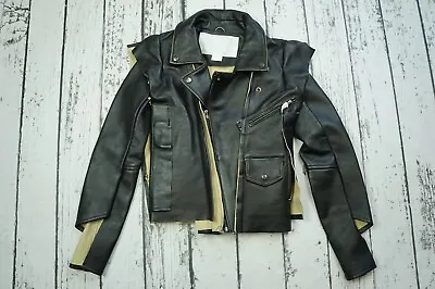 NEW MAISON MARTIN MARGIELA For H&M Black Leather Moto Jacket Size 6 US6 EUR36 36 • $350