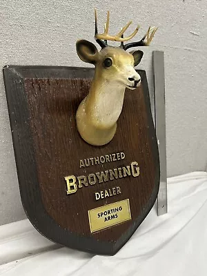 VINTAGE BROWNING Gun ADVERTISING Dealer Sign Sporting Arms Deer Head Winchester • $200