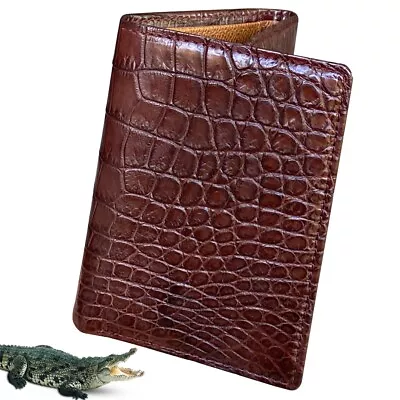 Brown Tan Mens Crocodile Leather Trifold Wallet With Flip ID Window Gift For Him • £84