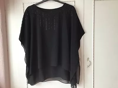 Saloos Beautiful Black Floaty Top Embellished With Black Beads 12-14-16. NWT. • £15