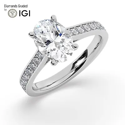 Oval Solitaire  14K White Gold Engagement Ring2.00 Ct Lab-grown IGI Certified • $2072.90