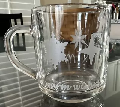 Vintage Mug “Warm Wishes” McDonald's Frosted Snowflakes Clear Glass USA • $4.99