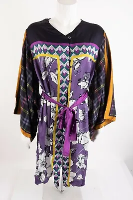 $36.75 • Buy Zara Home Loungewear Robe Medium Printed Purple Geometric Jeweled Buttons NWT