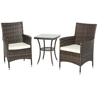 Outsunny Rattan Bistro Set Garden Chair Table Patio Outdoor Cushion Conservatory • £105.99
