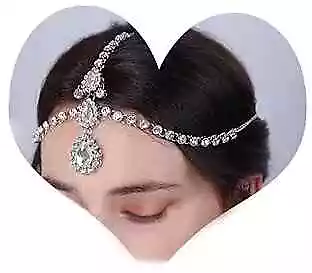  Bohemian Crystal Head Chain Rhinestone Teardrop Forehead Chain For Women Silver • $21.85