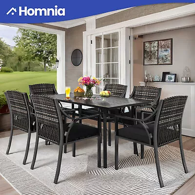 7 Pcs Outdoor Woven Fabric Dining Set Metal Frame Table & Chair Washable Cushion • $491.99