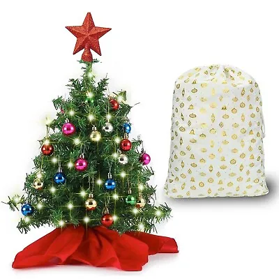 23  W/ Star Ornaments Mini Artificial Christmas Tree Xmas Desktop Plug In Lights • $12.99