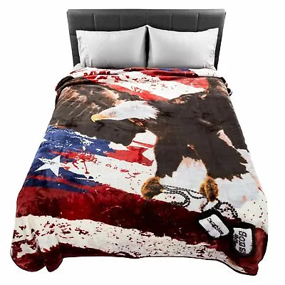 Full Queen Size Luxury Mink Blanket Eagle Flag Super Soft 80 X 92 Inch 8 Lbs • $43.99