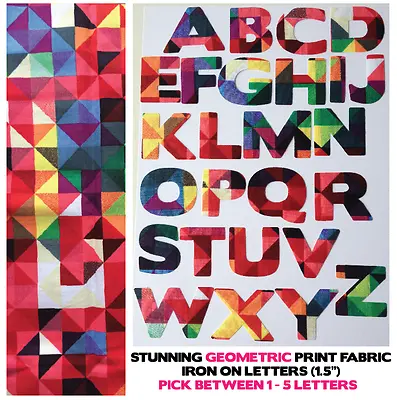 Fabric Iron On Letters - Geometric Pattern - 1.5  Cotton 1-5 Letters For £3!! • £3