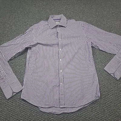 NEXT City Collection Purple/White Striped Shirt Size 15.5 | Long French Cuff  • £6.30
