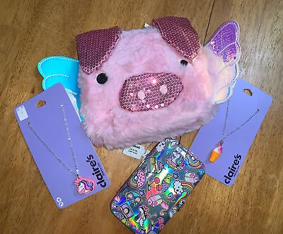 $41.37 • Buy Claire’s Pig Fly Cosmetic Bag Squishy Toy Necklace Jewelry Manicure Set Unicorn