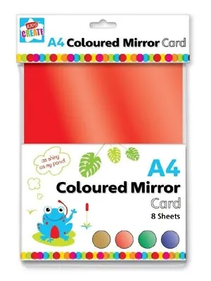 Pack 8 A4 Sheets Thick Metallic Coloured Mirror Card Shiny Board Red Gold Pamg • £3.49