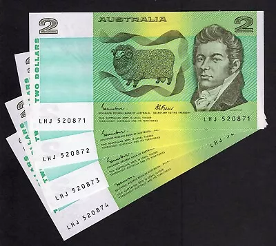 1985 AUSTRALIA 2 DOLLARS BANKNOTES - UNCIRCULATED CONSECUTIVE X FOUR - R89 • $45