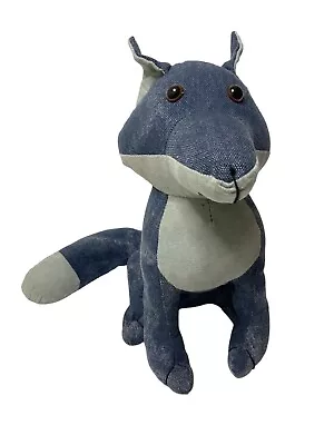 Blue Fox Denim & Suede Stuffed Animal Plush Sitting Stone/Beads Bottom • $21