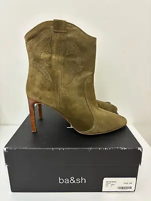 Ba&sh Caitlin Women's Heeled Ankle Boots Khaki Green  Uk Size 7 Bnib • £150