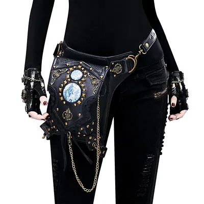 £35.79 • Buy Fashion Novelty Leather Black Bag Backpack Gothic Punk Shoulder Waist Leg Bag.