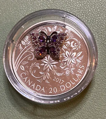 2017 Butterfly Bejeweled Bugs $20 1OZ Pure Silver Proof Coin Canada Gemstones • $349