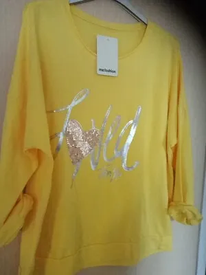 Made In Italy Lagenlook Sequin Heart Sweatshirt One Size Yellow  • £13.99