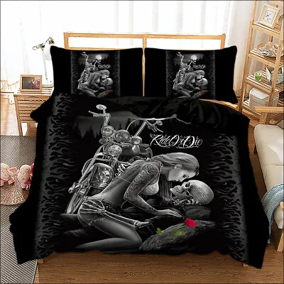 £21.99 • Buy Gothic Skull Love  Duvet Cover Bedding Set Pillow Cases Single Double King Size