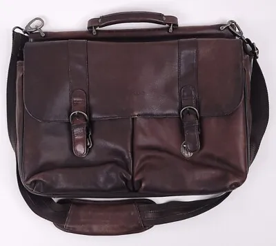 Solo Brown Executive Leather Laptop Briefcase Bag Cross Body Strap Pockets Read • $19.95