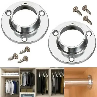£1.99 • Buy STRONG 25mm CHROME RAIL BRACKETS Round Cupboard Pole Wardrobe End Replacement.