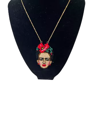 Frida Kahlo Seed Bead Necklace Miyuki Handmade Artisanal Mexican Artist • $16