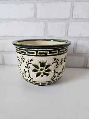 Vintage Planter Plant Pot Japanese Oriental Inspired Pattern Green Medium Size • £14.95