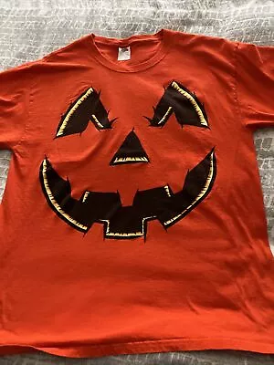 Graphic Tee L Orange Fruit Of Loom Pumpkin Halloween 100% Cotton • $4