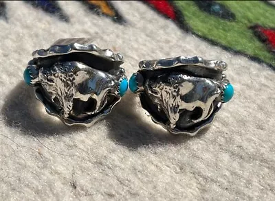 Men’s Sterling Silver & Turquoise Buffalo Ring By Navajo Artist Roberta Begay • $85
