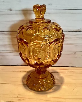 LE Smith Moon & Stars Pedestal Compote Candy Dish Lid Gold/Amber 8.5  • $29.99