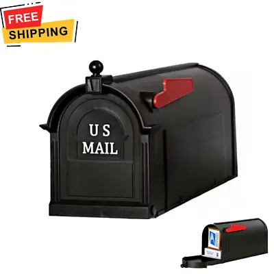 Black Post Mount Mailbox Large Keeps Mail Dry Heavy Duty For Rural High Quality • $23.99