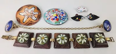 Vintage Enameled COPPER Artisan Jewelry Lot Brooches Earrings Bracelet • $59.99