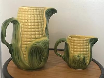 Vintage Stanford Pottery Corn Pitchers #516 And #508-Yellow And Green • $30