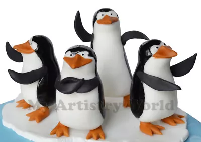 A Set Of Four Edible 3D Fondant/gum Paste Madagascar Penguins Cake Topper. • $160